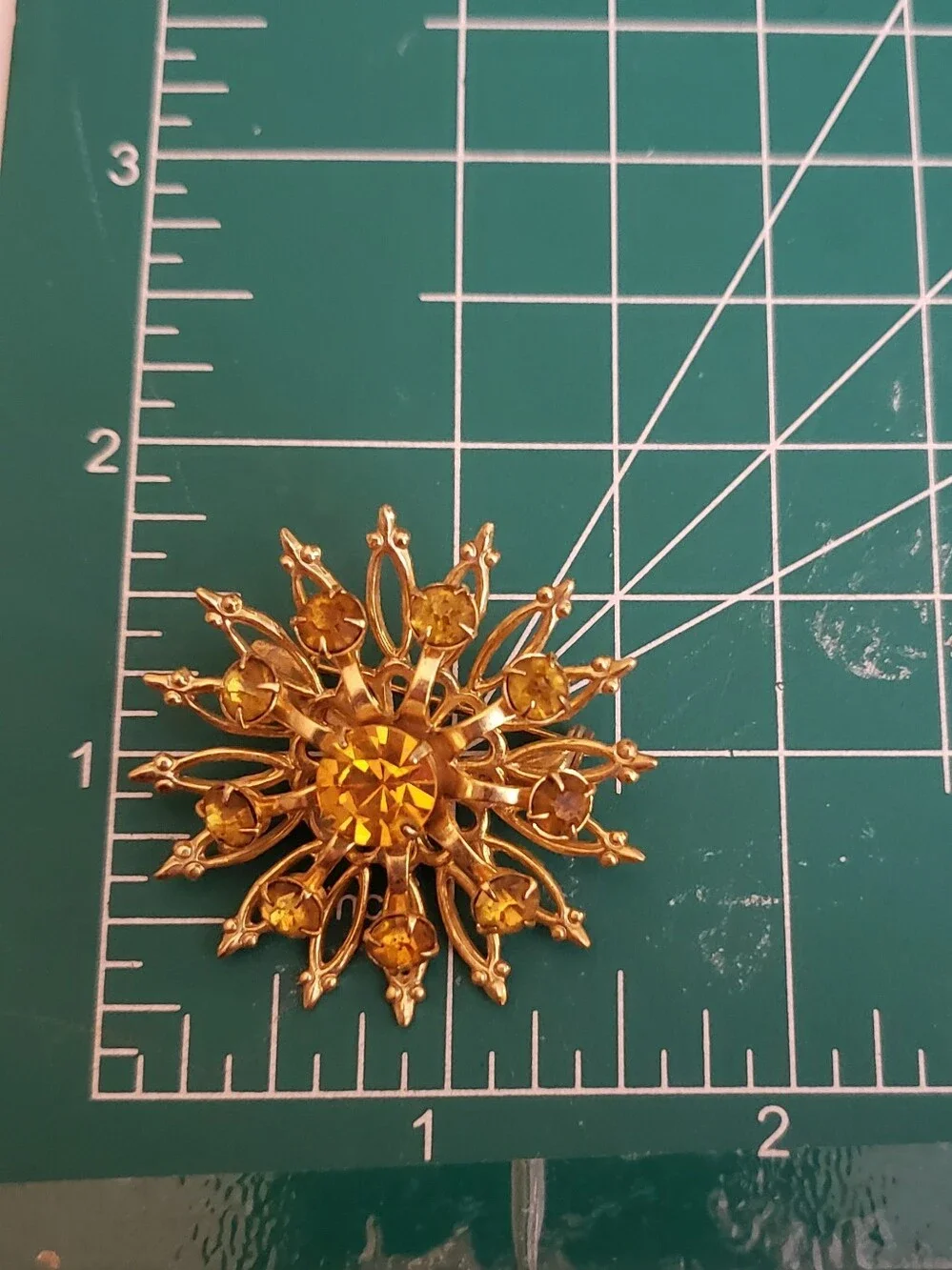 Vintage Coro Sunburst Brooch Pin Amber Gold Tone